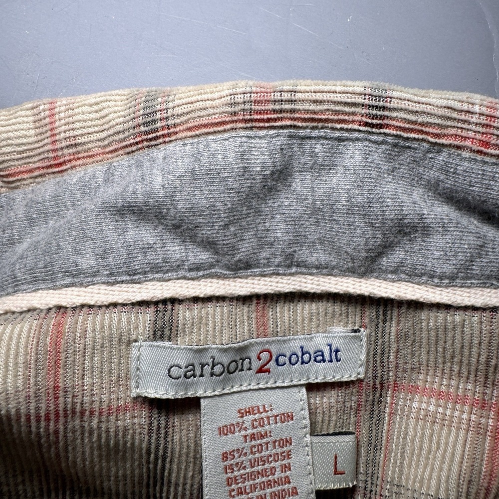Carbon 2 Cobalt Full Zip Shirt Jacket Mens L Beige Corduroy Stripes Cotton Work - Picture 3 of 12